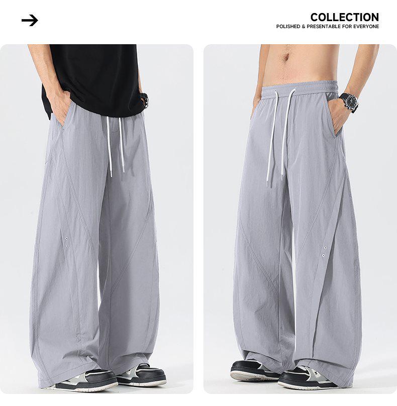 2026 Men's Summer Ice Silk Straight-Leg Pants: Comfortable, Fashionable, Loose Fit with Curved Blade Design