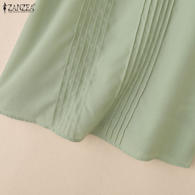 ZANZEA Women Elegant Lace-Up Round Neck Summer Casual Half Sleeve Blouse