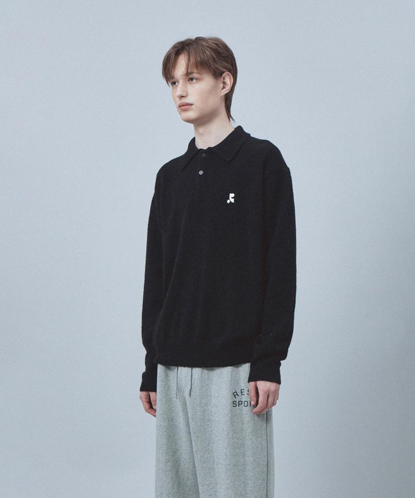 REST&RECREATION Wool Polo Knit Top - Black