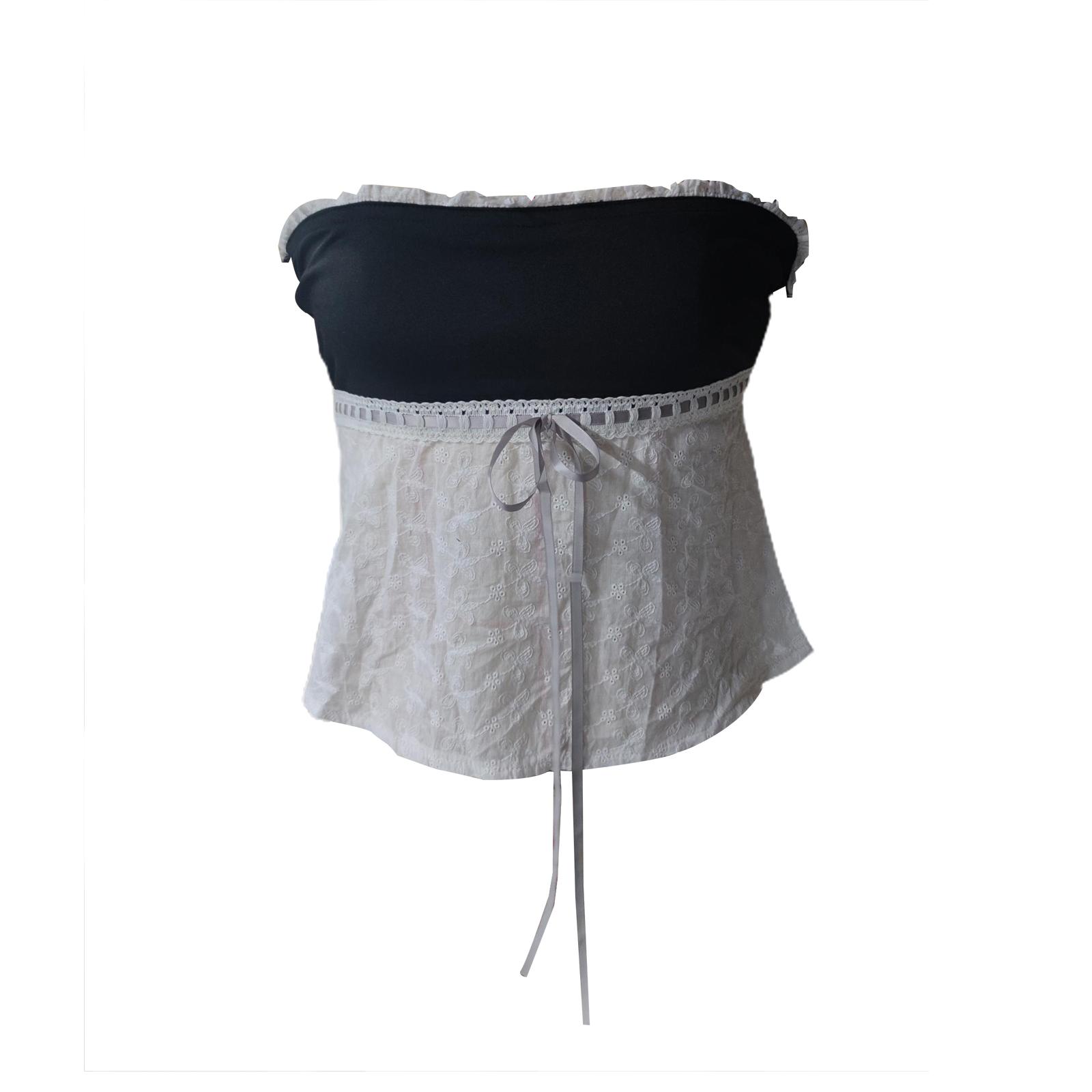 

Женский топ-труба, без бретелек, со шнуровкой, с открытой спиной, ажурный летний женский жилет в стиле пэчворк для клубной вечеринки M чёрный