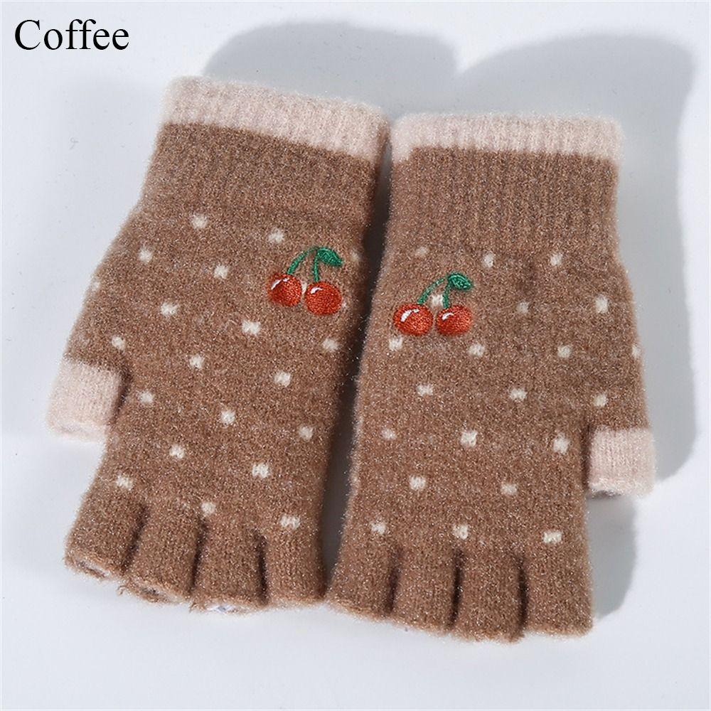 Thick Warm Gloves Windproof Half Finger Gloves Fashion Knitted Gloves Women Girls
