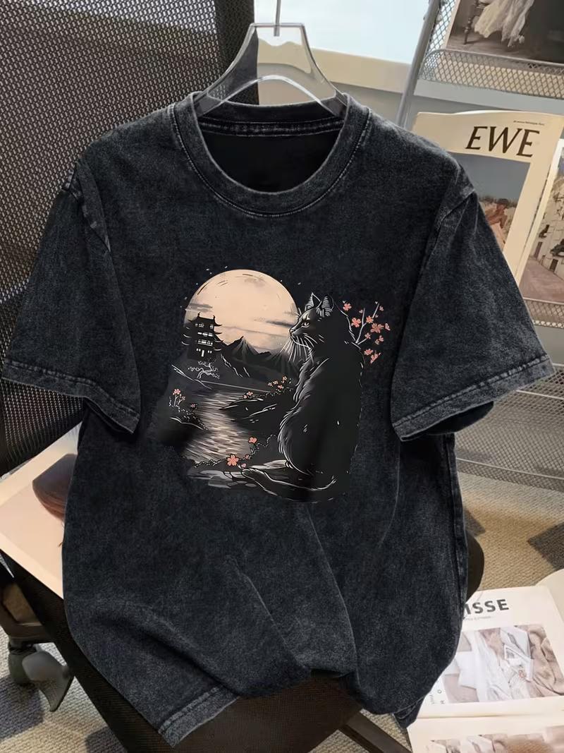 

Vintage Washed SAVAGE Tiger Print TShirt Distressed Streetwear Graphic Tee Casual Loose Fit Crew Neck Short Sleeve Tops S