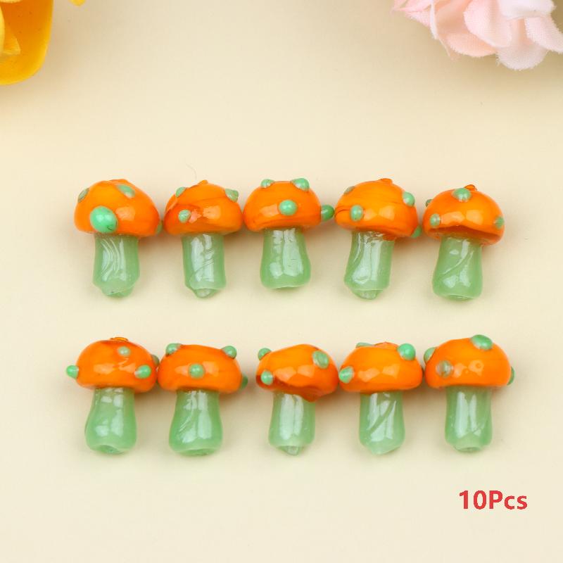 10Pcs Mushroom Ceramic Beads Cute Mini Colorful Loose Spacer Beads For Diy Jewelry Making Bracelet Necklace Accessories
