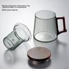 Niye Tea Infuser Cup, Glass Green Tea Mug with Separate Compartments for Office And Personal Use, Large Capacity Water Cup with Wooden Handle for Me
