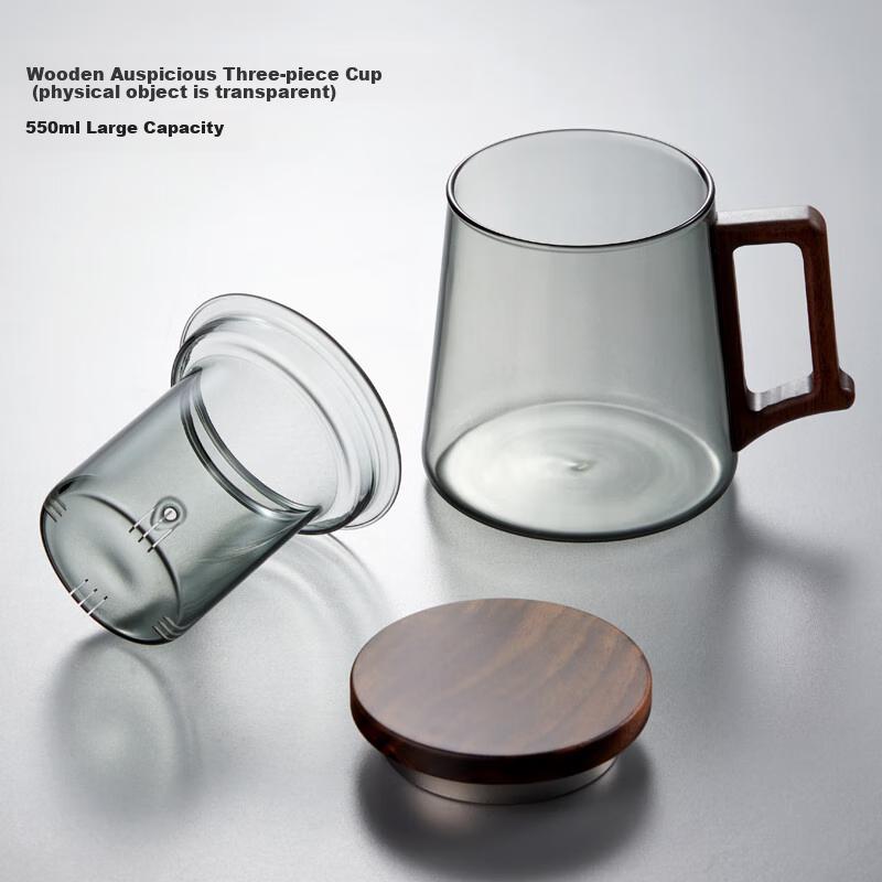Niye Tea Infuser Cup, Glass Green Tea Mug with Separate Compartments for Office And Personal Use, Large Capacity Water Cup with Wooden Handle for Me
