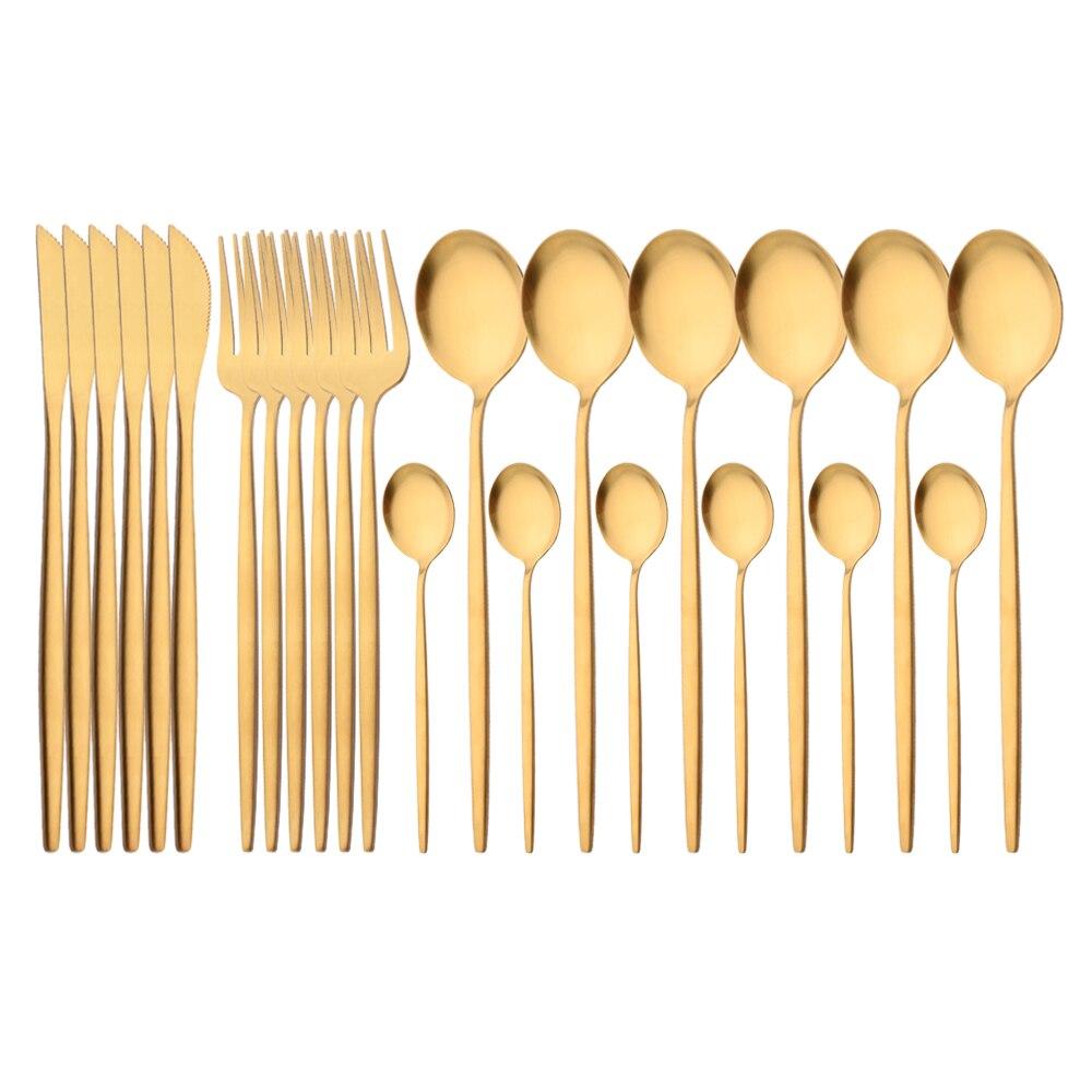 24Pcs Matte Black Gold Stainless Steel Dinnerware Cutlery Set Tableware Knife Fork Spoon Flatware Wedding Daily Dinner Set