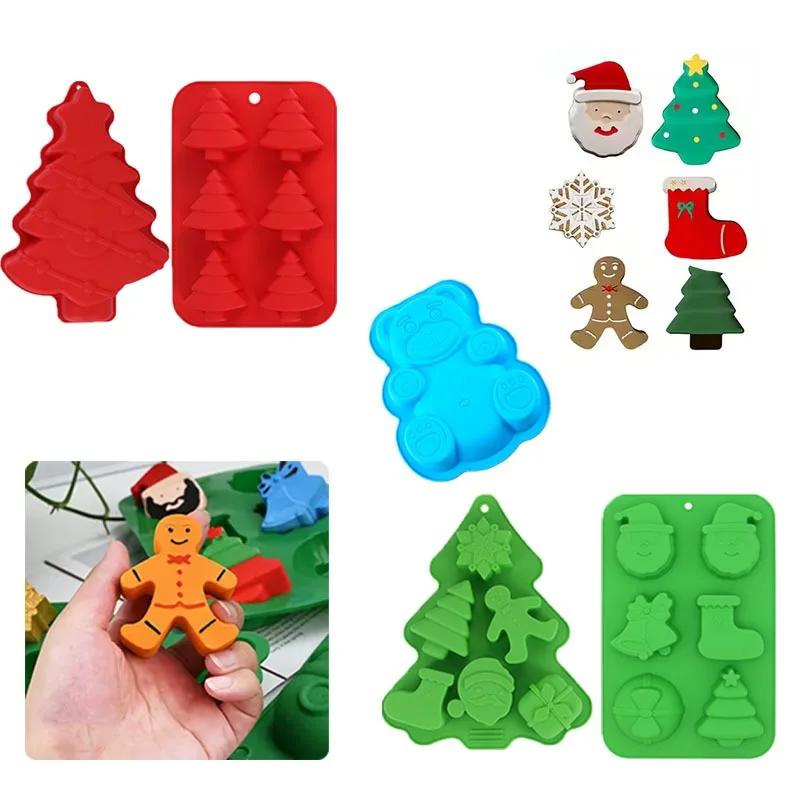 Christmas Silicone Baking Molds Food-Grade Tree Gingerbread Santa Shape Cake Chocolate Mousse Mould Non-Stick DIY Holiday Tools
