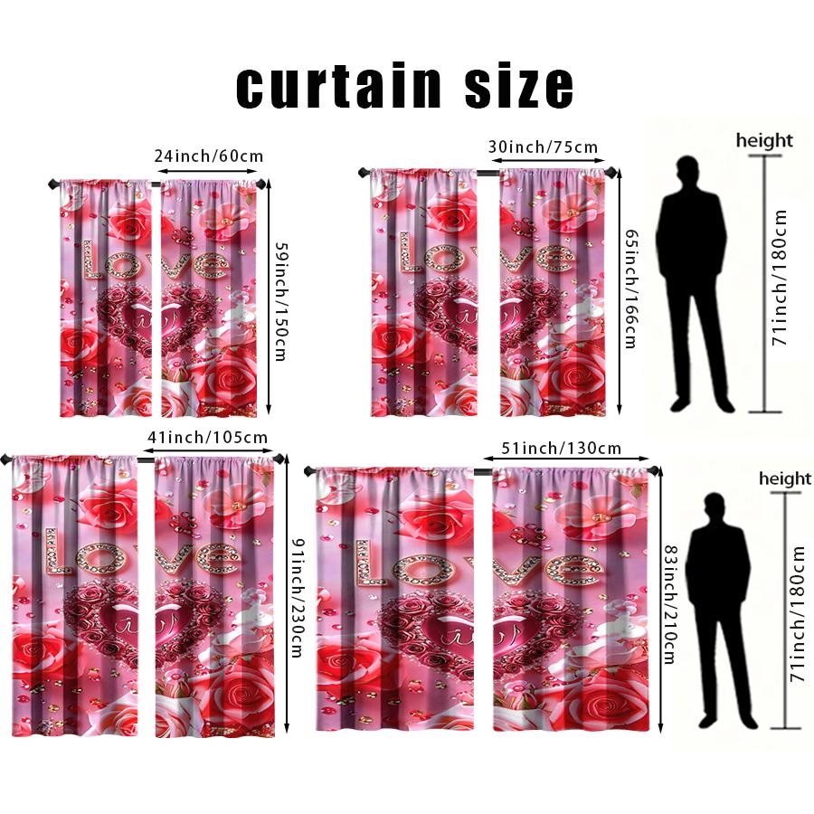 2PCS Pink Purple 'LOVE' Rose Curtains   Confession Style   Valentine's Day   Bedroom Living Room   Pull up Pocket Style