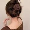 2024 Women's High-End Khaki Flower Claw Clip: Elegant Twist Hairpin for Back of Head