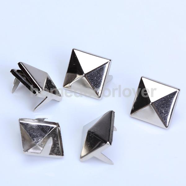 100pcs 12mm Square Pyramid Studs Spots Punk Rock Spike Studs Leathercraft Silver