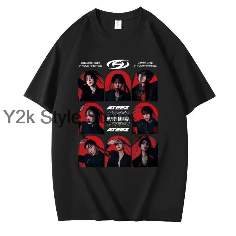Ateez album 2025 The World tour 100 Cotton In Your Fantasy Fan support Women Tshirt kpop Short sleeve tee Y2K Unisexs tshirts