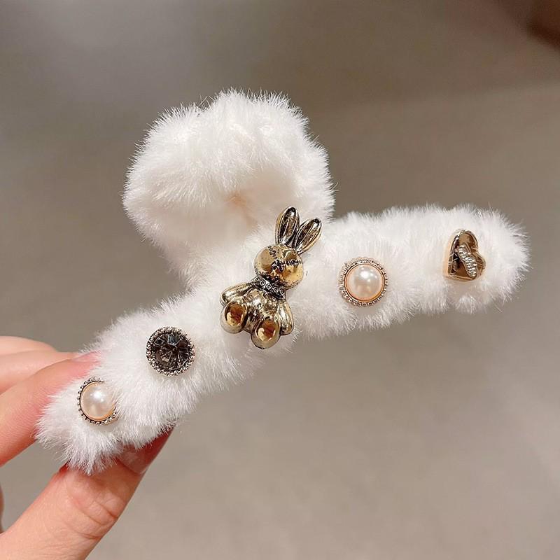 2025 Fall/Winter Teddy Bear Bow Hair Clip - Cute Fluffy Claw Shark Clip Accessory