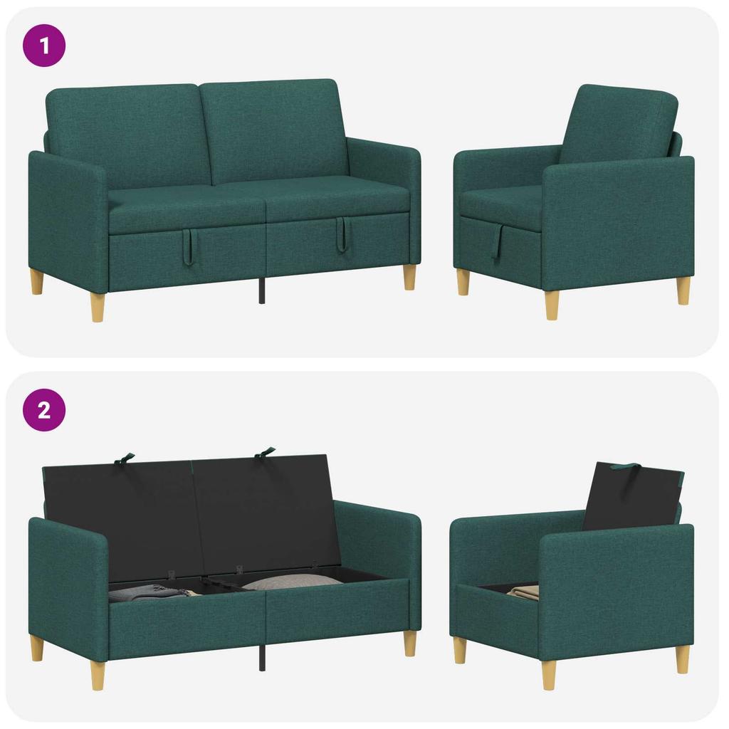 2 Piece Storage Sofa Set Dark Green Polyester
