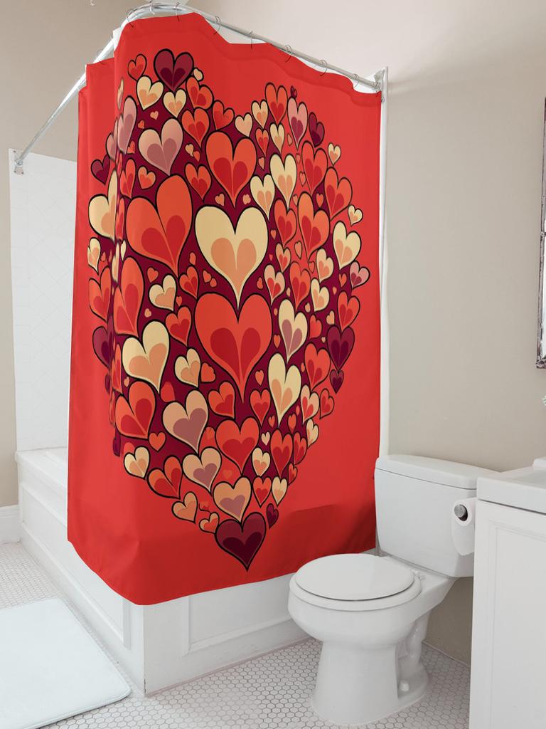 Romantic Multi-Heart Shower Curtain - Waterproof, Mildew-Resistant, Machine Washable For Valentine'S Day Bathroom Decor