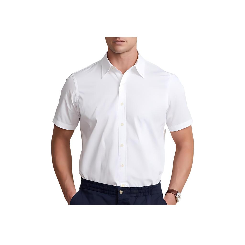 Polo Ralph Lauren SS22 Jednobarevná lněná keprová košile s krátkým rukávem Pánské košile Bílá MNPOWOV1N820464