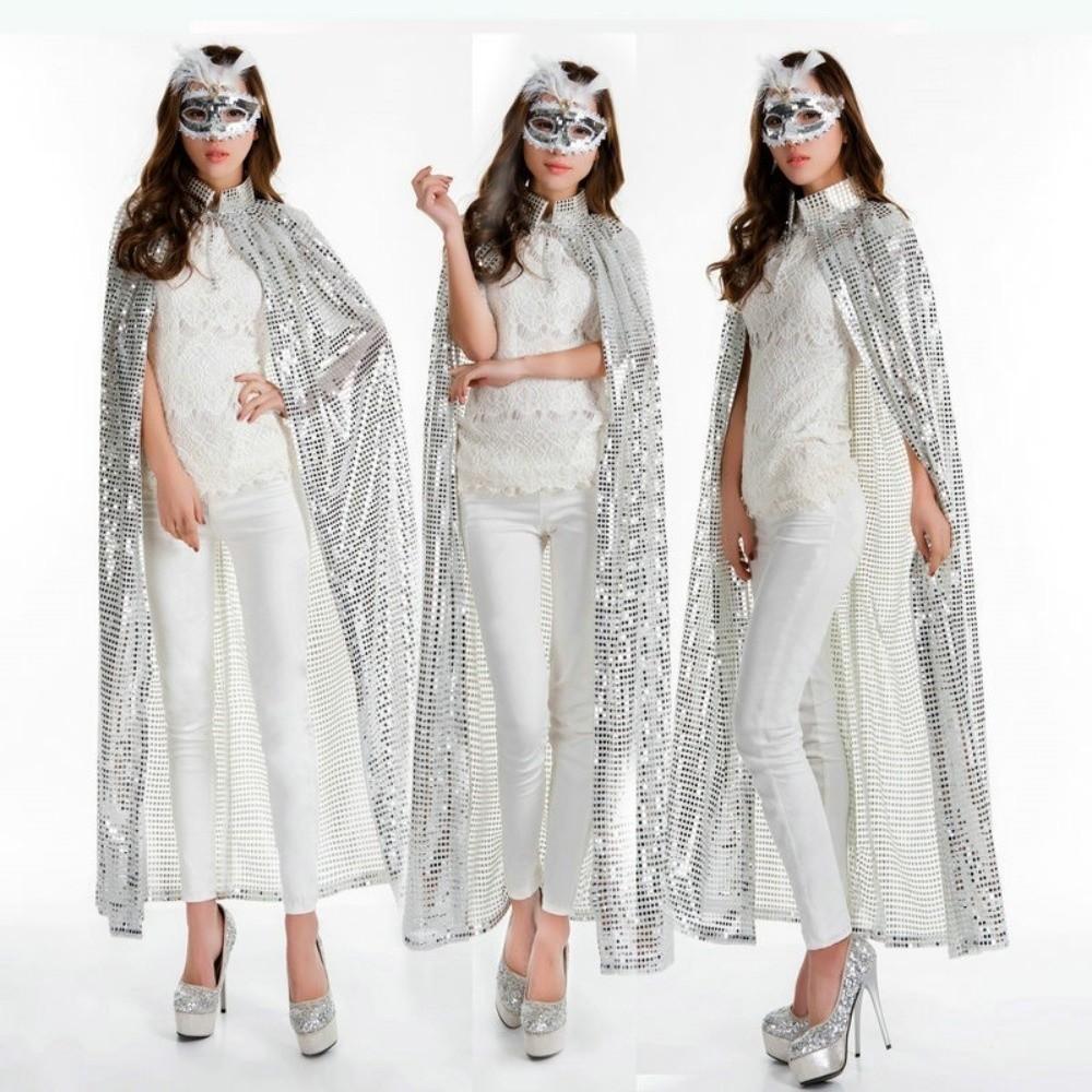 Fantasy Halloween Cosplay Robe Vintage Shiny Cloak New Shiny Sequin Cape Women