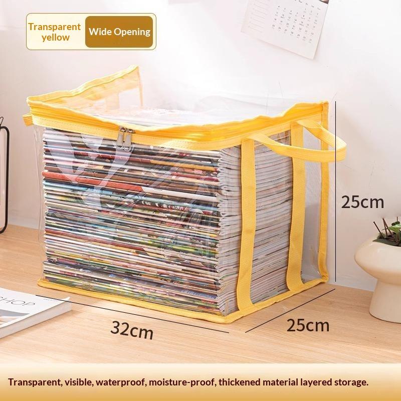 Transparent Foldable Book Storage Organizer With Zipper Lid Portable Handles For Home Office Student Dorm Use