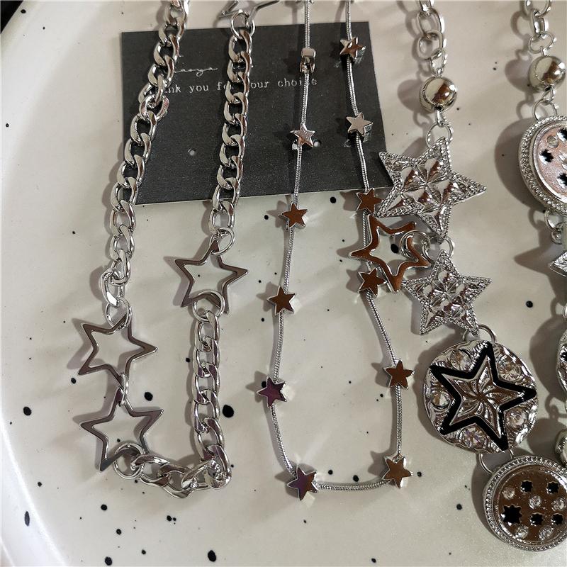 Y2K Star Zircon Pendant Necklace For Women Gothic Vintage Cool Girl Punk Charm Clavicle Chain Trendy Fashion Grunge Jewelry Gift