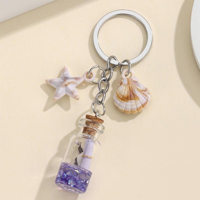 1PC Backpack Pendant Keyring Gifts Keychain Portable Bottle Ocean Theme Starfish Shell Chain Ornament