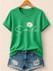 New Women Casual and Fashionable Short-Sleeve T-Shirt Simple Floral Print Round Neck Comfortable and Breathable Short-Sleeve Top