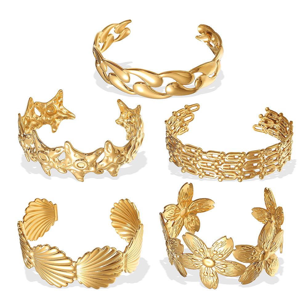 Personality Exaggerated Design Flower Starfish Water Drop Opening Bracelet Female Fashion Temperament Niche Titanium Steel Bracelet Female