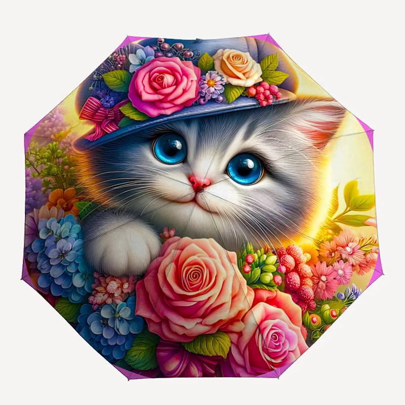 

1pc Floral Cat Hat Folding Umbrella | Elegant Design, Fashionable Accessory, Durable Construction, Sturdy Ribs yy251107070