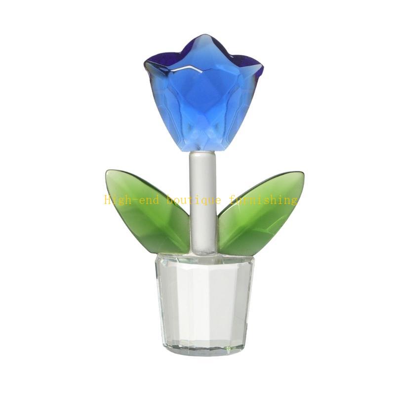  Crystal Glass Tulips Flower Miniature Sculpture Ornament for Valentines Gift