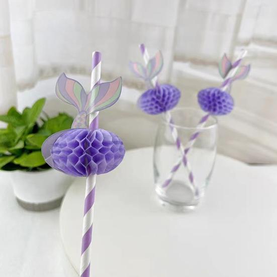 Honeycomb Fruit Paper Straws, Tropical Pineapple Orange Decor Straws for Summer Party, Disposable Drink Straws for Juice