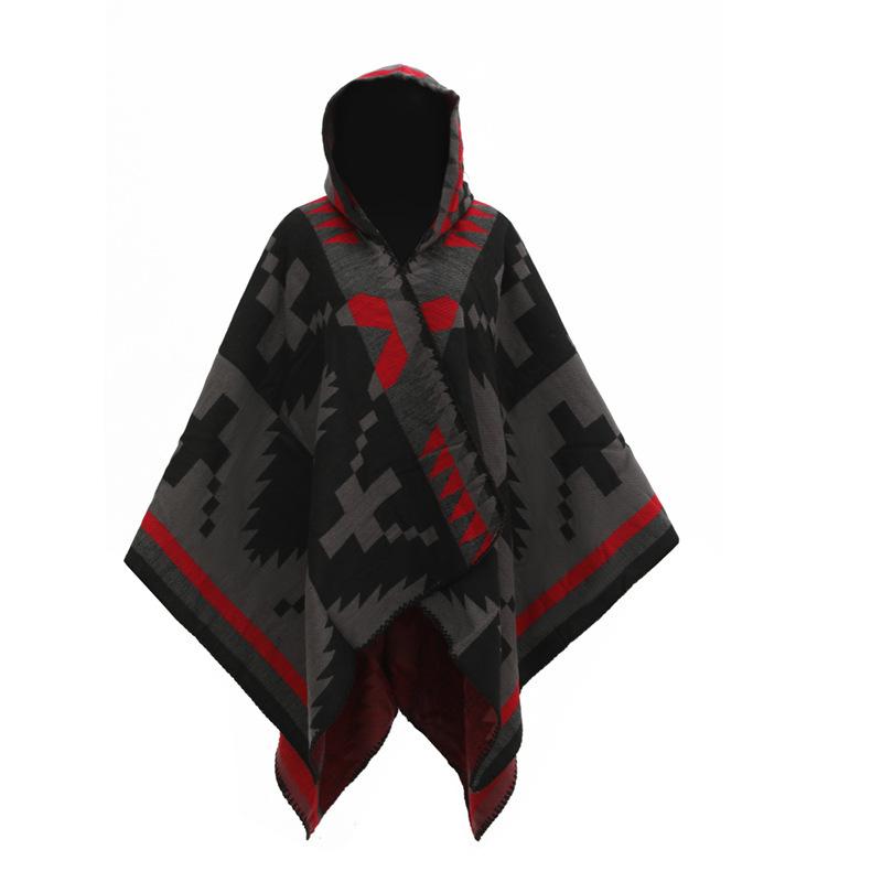 Verdickter Geometrisch Gewebter Schlitzumhang Hut Neuer Umhang Umhang Schal