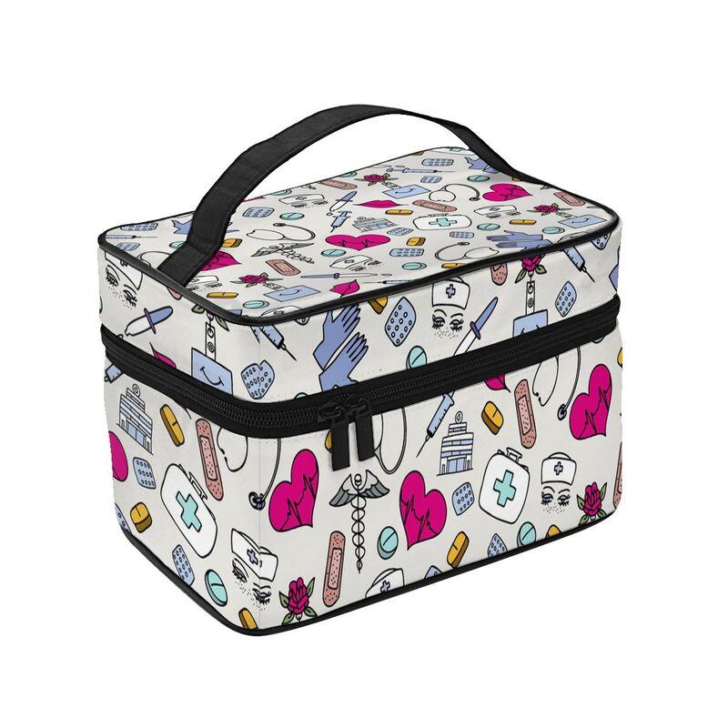 Große Make-up-Tasche Benutzerdefinierte Cartoon-Arzt Krankenschwester Enfermera En Apuros Tragbar Reißverschluss Reise Kosmetikpinsel Tasche Organizer