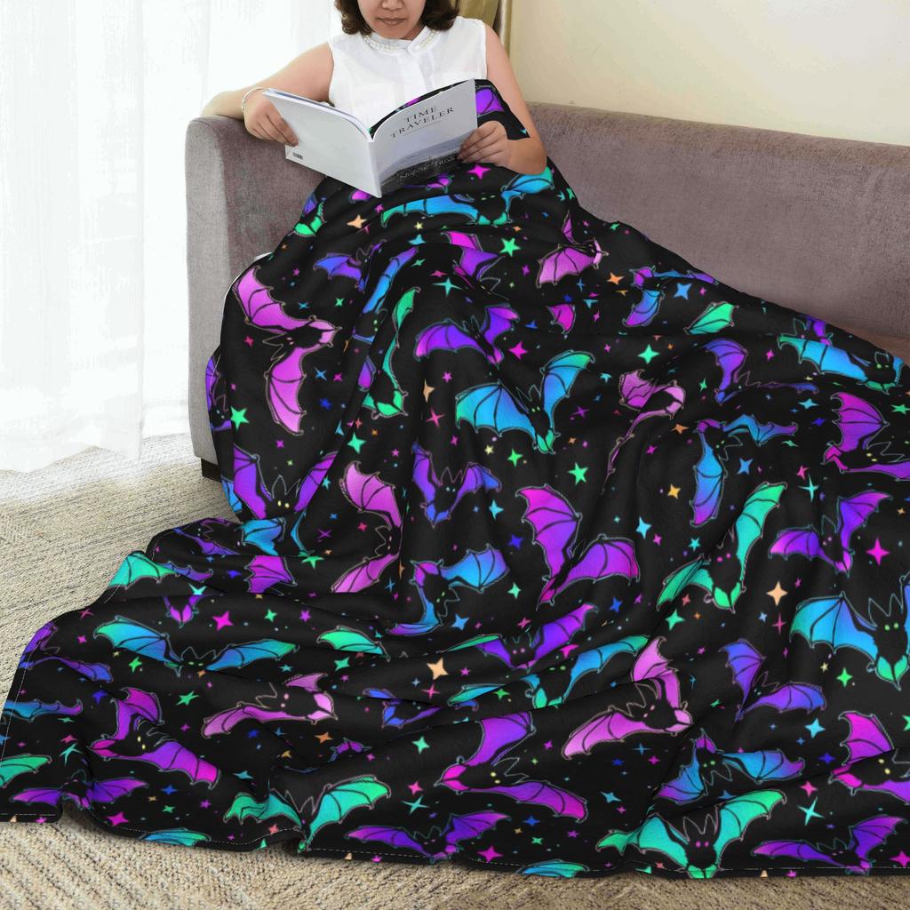 Flannel Throw Blanket Halloween Bat Stars Cartoon Warm Plush Blankets Soft Bedding for Bed Living room Home Picnic Couch
