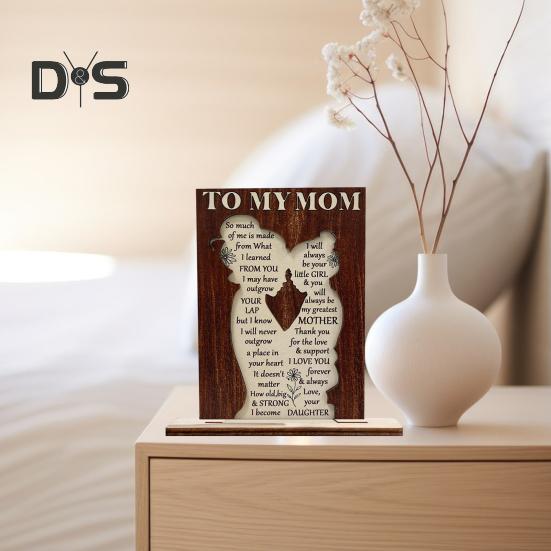 Mother's Day Wooden Ornament Gift for Mom from Daughter/Son Desk Decor Standing Sign Birthday Gratitude Gift for Mom