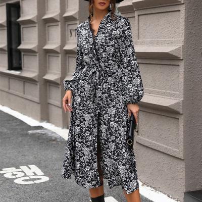 Autumn Women's Long Sleeve Printed Stand Collar Dress
