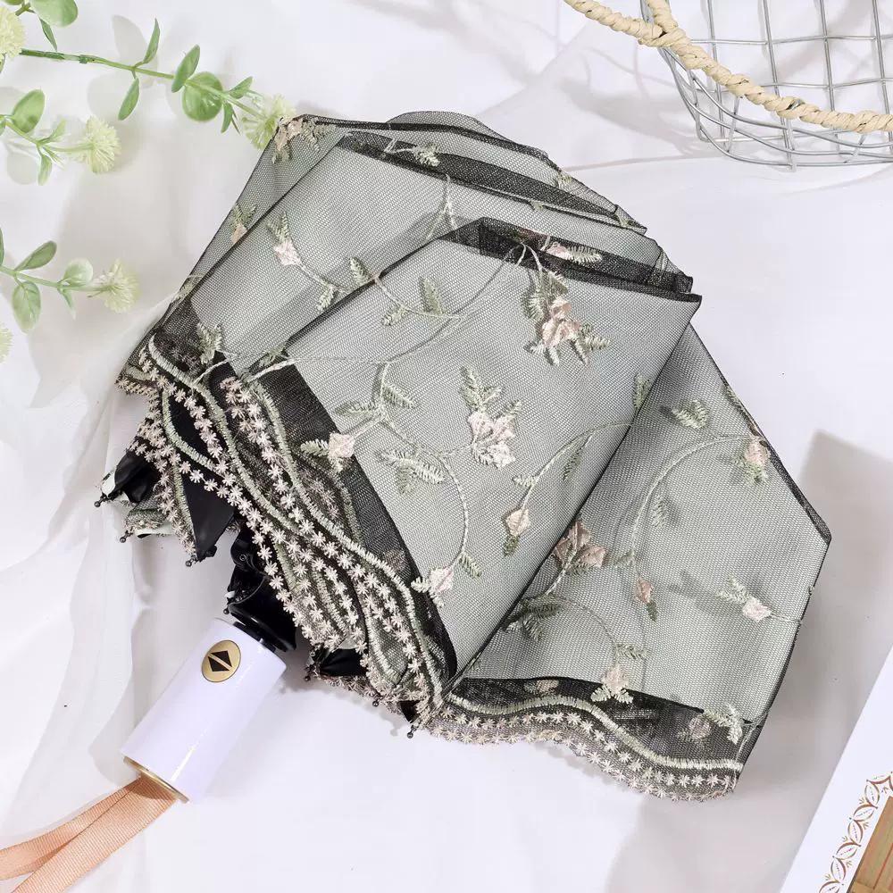 Double-Layer Lace Embroidered Sun Umbrella for Women, Black Glue Coating for Sun Protection and Uv Protection, Princess Umbrella, Sunshade and Rain