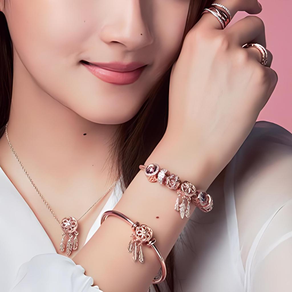 Pandora Dazzling Dreamcatcher Necklace Set Women Necklaces Rose-Gold ZT0451