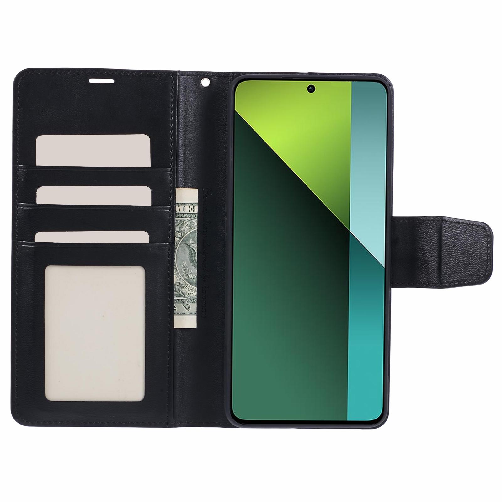 

HANMAN Mill Series for Xiaomi Redmi Note 13 Pro 5G/Poco X6 5G Case PU Leather Phone Cover Wallet Black