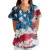 Womens V Neck Short Sleeve Printed Scrub Top Loose Fit with Pocket Comfortable Soft Material for Healthcare Uniforms