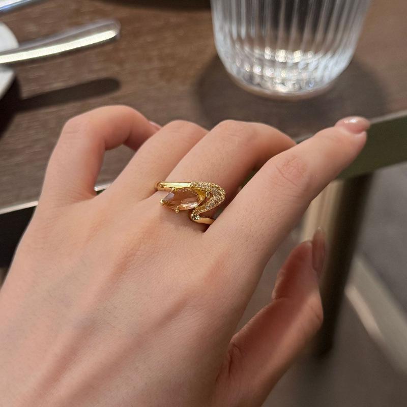 French Exquisite 2025 Full Diamond Marquise Eye Ring: Summer Jewelry with Water Drop Design for Versatile Elegance. Adjustable Open