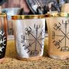 Set of 6 Viking Horn Glasses with Gold Rim Small Beer Whiskey Cups Vegvisir Symbol Drinkware Handmade Gift