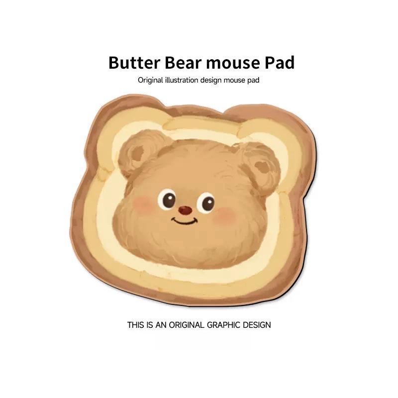 Cartoon Bear Toast Mouse Pad - Cute Irregular Desk Pad for Workstations