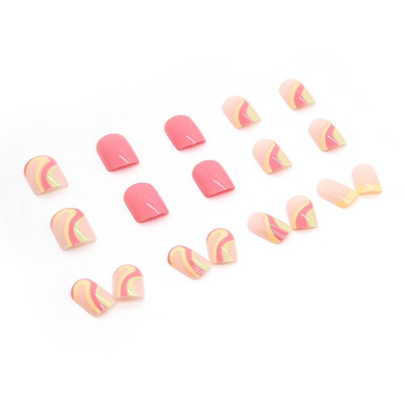 Artificial Nails High-end Pink Wavy Short Nails Wear Square False Nails