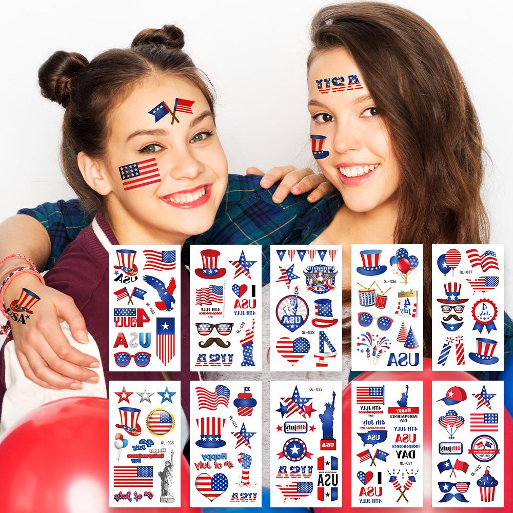 Independence Day Theme Face Tattoo with American Flag USA Painted Party Party Waterproof Temporary Body Art Stickers Decoration