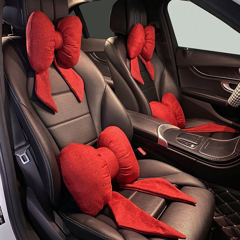 Car Headrest Bowknot Neck Support Pillow - Cervical Seat Cushion Pair