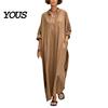 Elegant Casual Dress Summer Maxi for Women, V-Neck Oversized Boho Long Women Dress, Sleeve Button Up Vacation Sundress with Pockets Simple Style