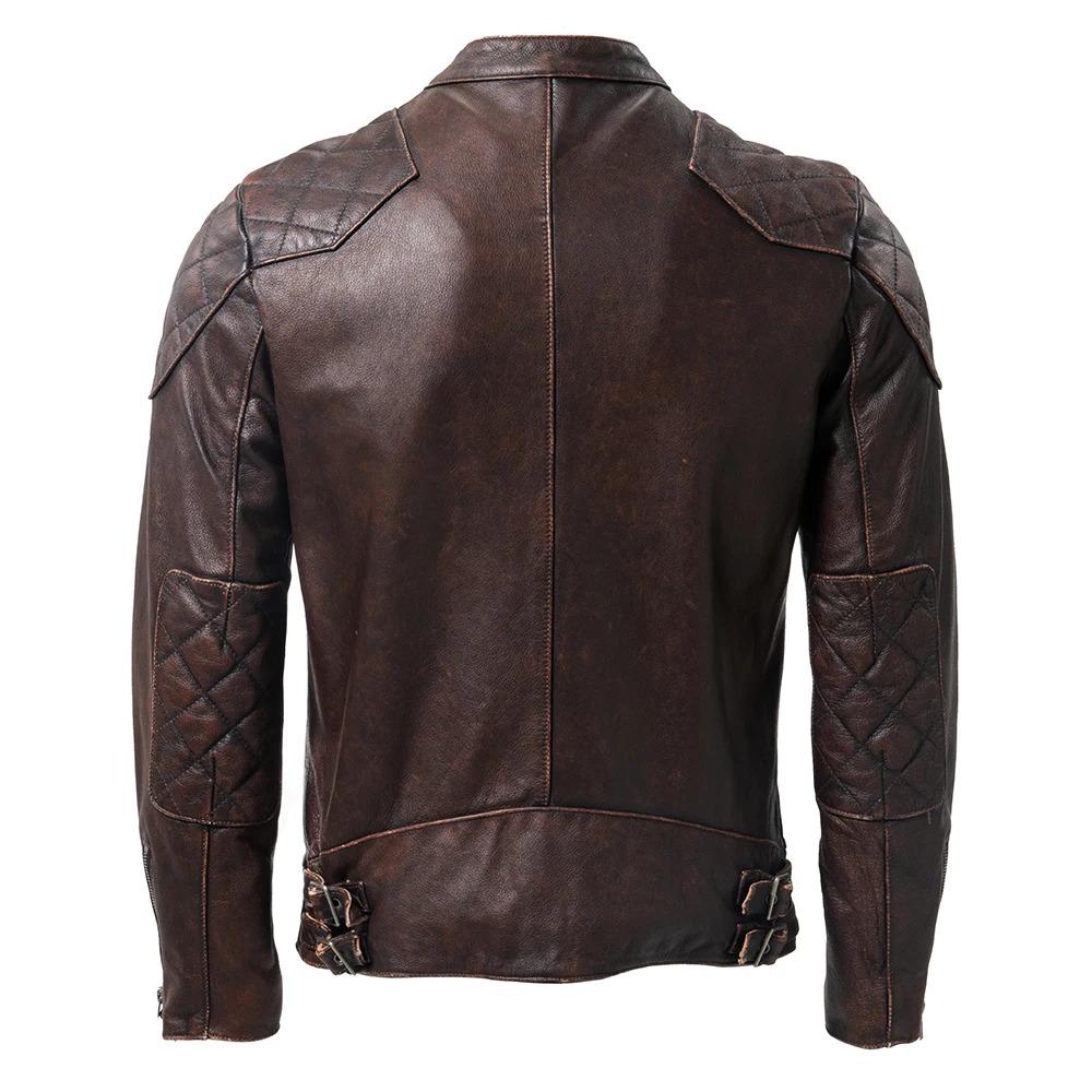Giacca da motociclista in vera pelle da uomo vintage di taglia cinese, in pelle di mucca naturale, cappotto maschile autunnale