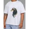 Wolf Graphic Print T Shirt White Animal Design for Casual Wear