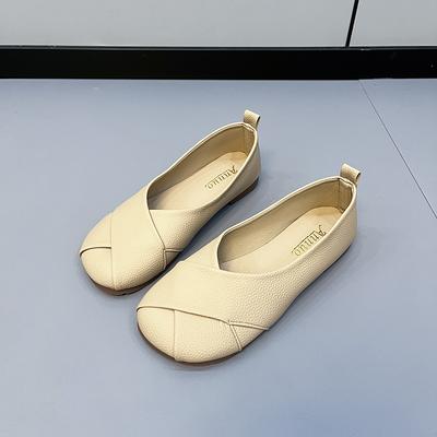 Moda Feminina Casual Slip-on Sapatilhas de Ballet Moda Feminina Mocassins de Couro Macio Outono 2025 Enfermagem Sapatos Fofos Conforto Elegante Bico Redondo