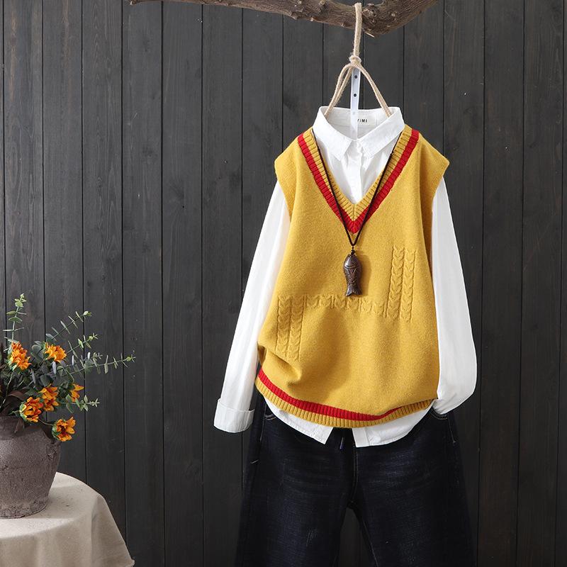 

WTEMPO Женский осенне-зимний трикотаж, безрукавки, пуловеры, верхняя одежда, трикотажные жилеты с V-образным вырезом, однотонные повседневные свитера One Size жёлтый