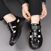 2025 Summer New Designer Casual Leather Sandal for Men Hallow Breathable Beach Shoes Male Solid Color Fashion Dress Sandals Man