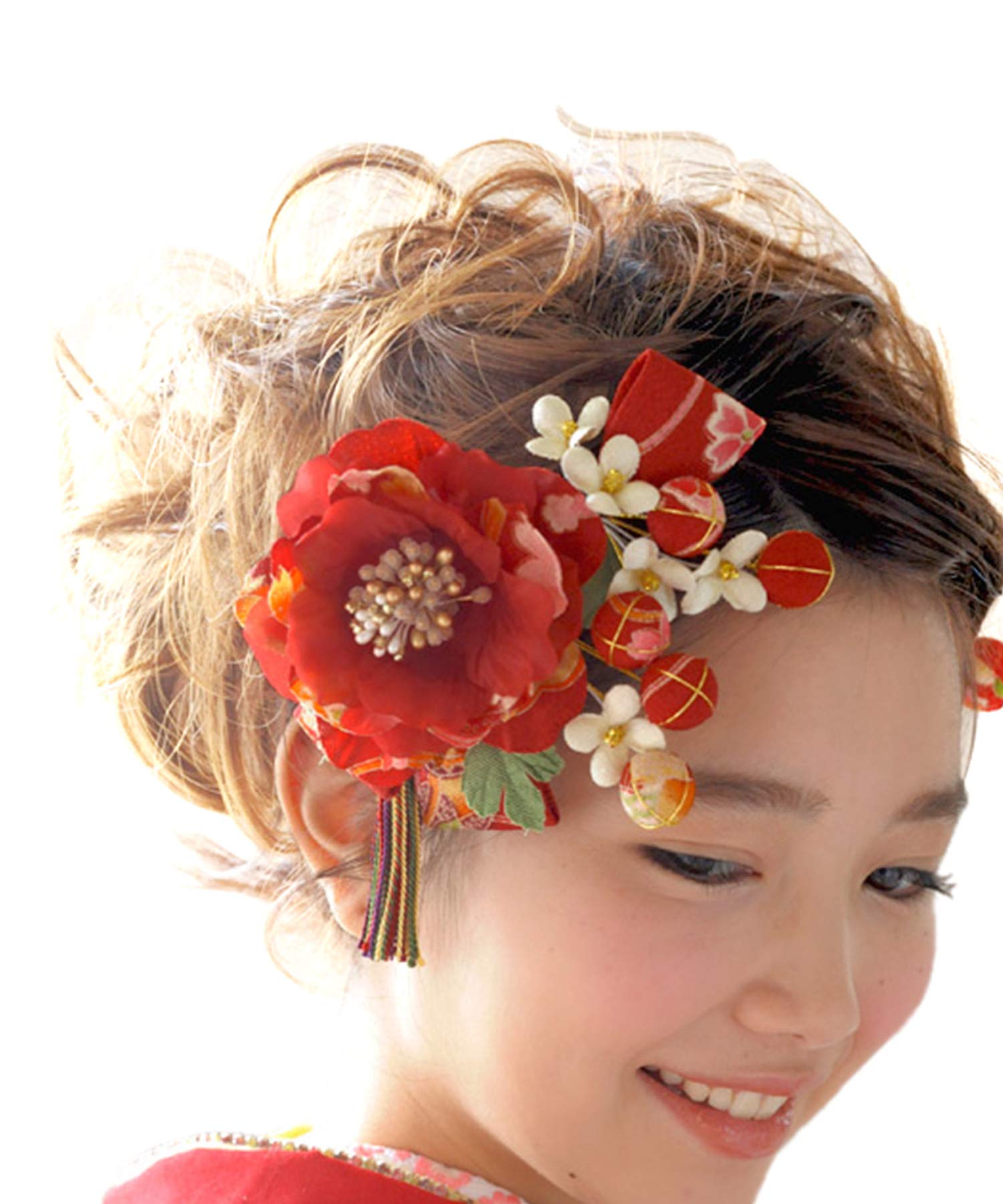 

[SOUBIEN] Hair Ornament Set for Coming-of-Age Ceremony, Graduation Ceremony, Flower and Japanese Pattern, Braided Cord, for Furisode, Hakama, Kimono,